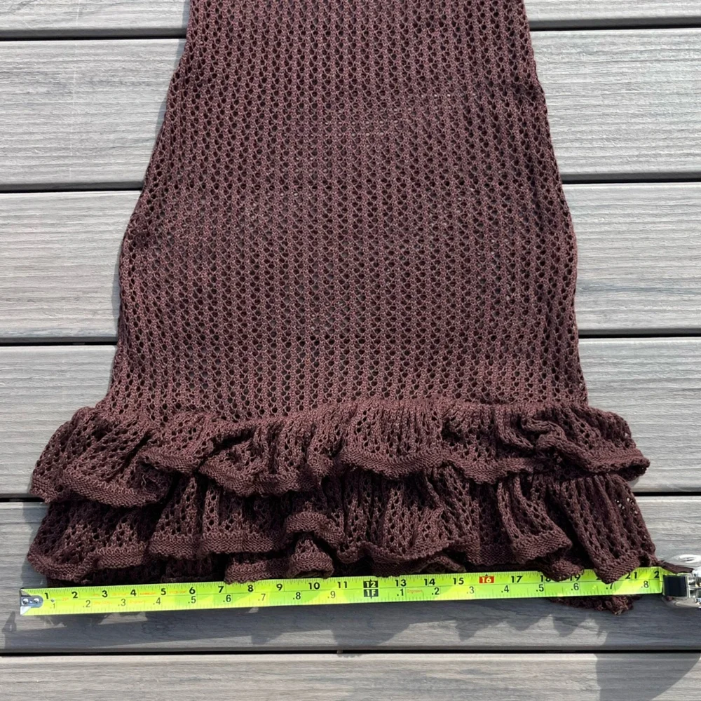 Brown Fishnet; Slip On; Swim Cover Dress; Spaghetti Straps; Ruffled Bottom; L - Picture 8 of 10
